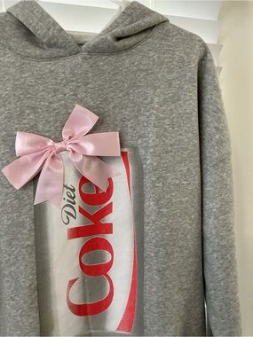 DIET COKE Gray Hooded Sweatshirt with Pink Bow and Diet Can Graphic
